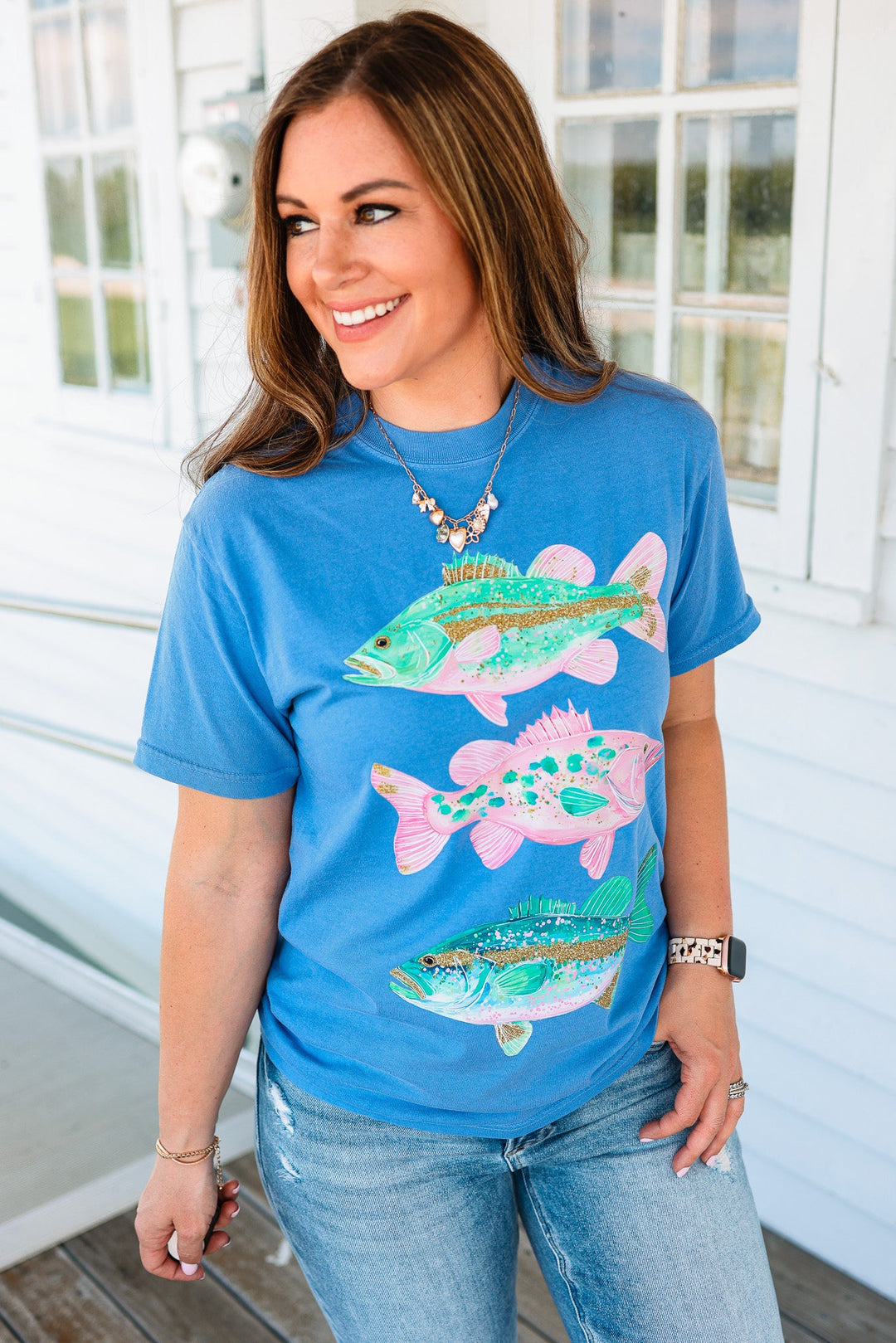 Preppy Fish Graphic Tee - Flo Blue
