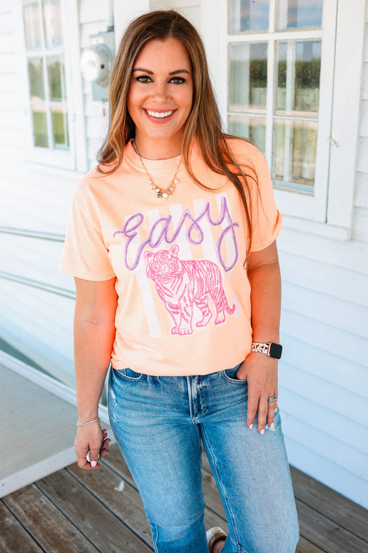 Easy Tiger Striped Graphic Tee - Neon Cantaloupe