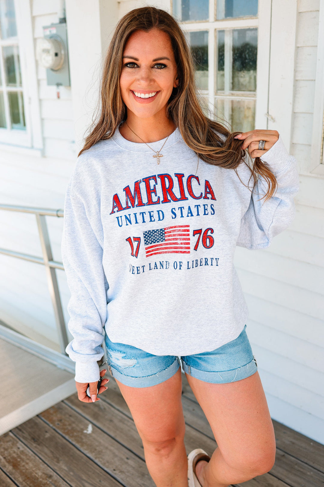 1776 Sweet Land of Liberty Crewneck Sweatshirt - Ash Grey