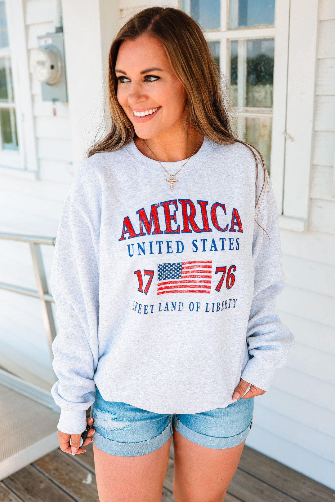 1776 Sweet Land of Liberty Crewneck Sweatshirt - Ash Grey