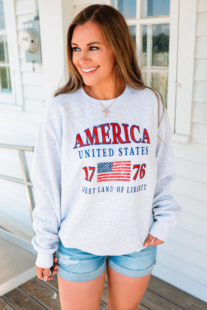 1776 Sweet Land of Liberty Crewneck Sweatshirt - Ash Grey