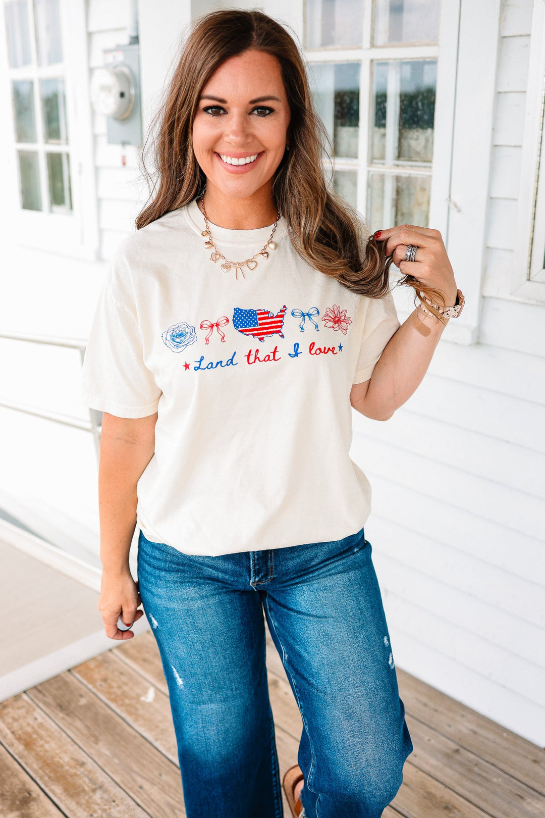 Flowers & Flag Land That I Love Graphic Tee - Ivory