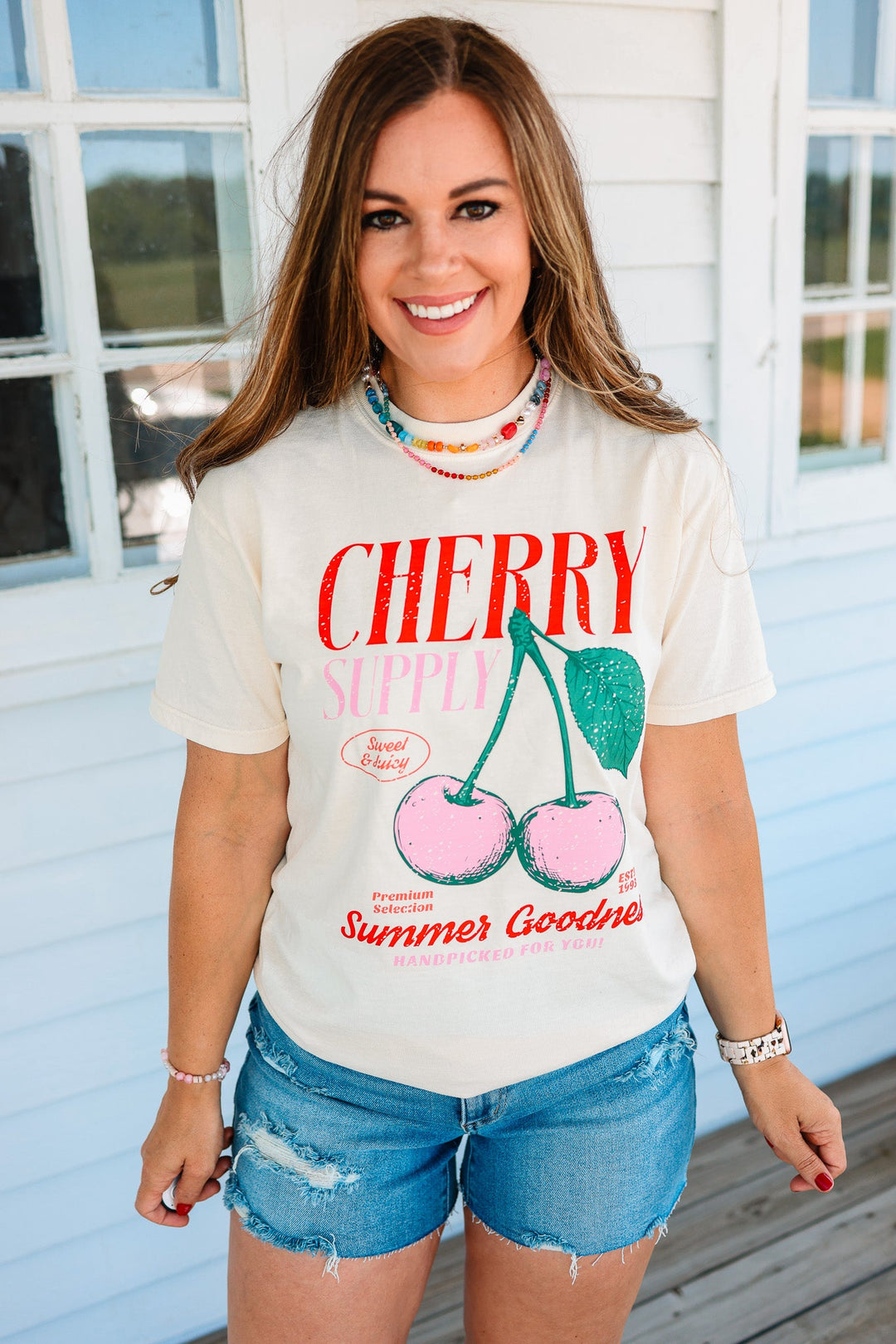 Cherry Retro Fruit Market Graphic Tee - Ivory