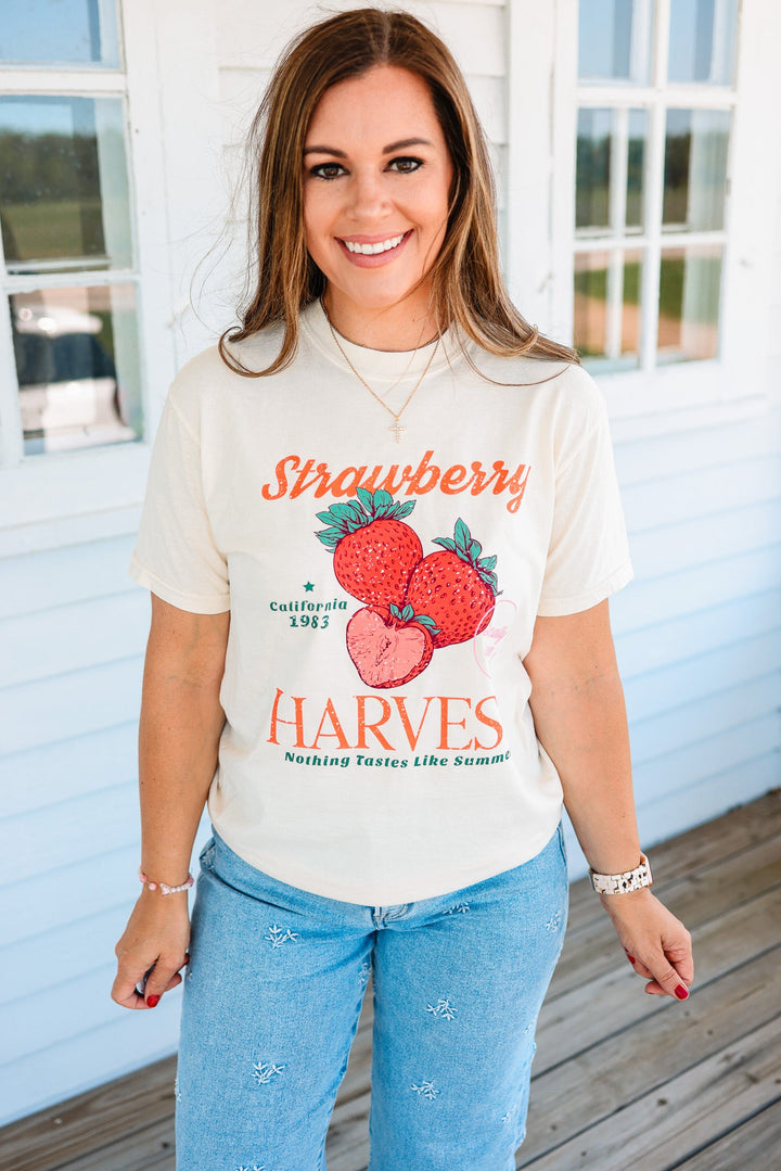 Strawberry Retro Fruit Market Graphic Tee - Ivory
