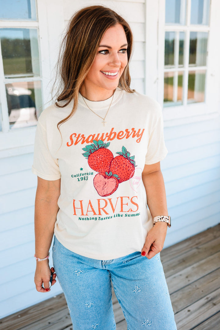 Strawberry Retro Fruit Market Graphic Tee - Ivory