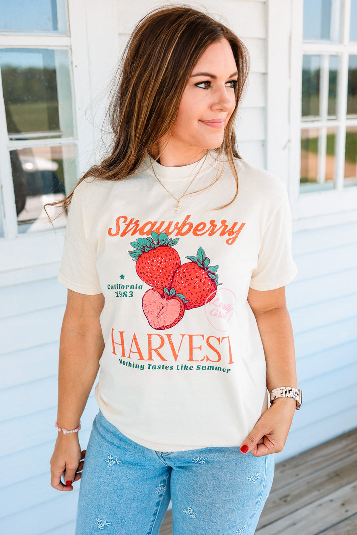 Strawberry Retro Fruit Market Graphic Tee - Ivory