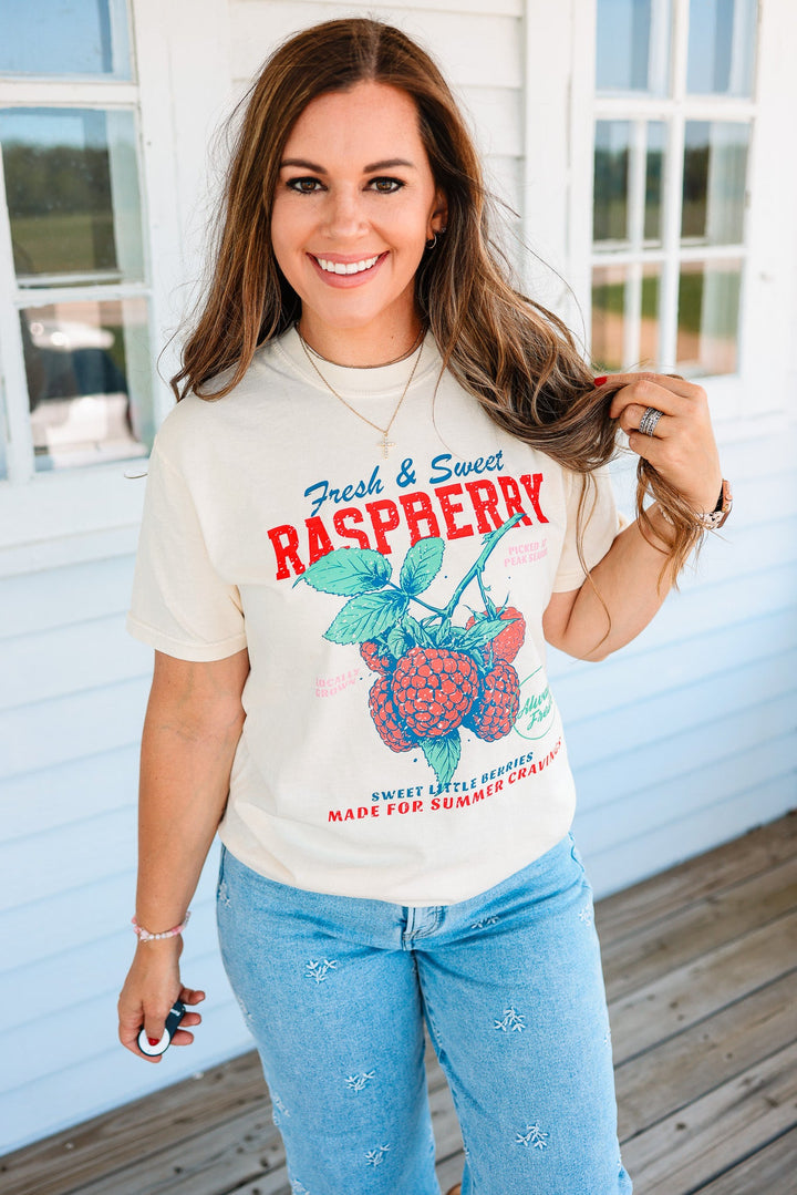Raspberry Retro Fruit Market Graphic Tee - Ivory