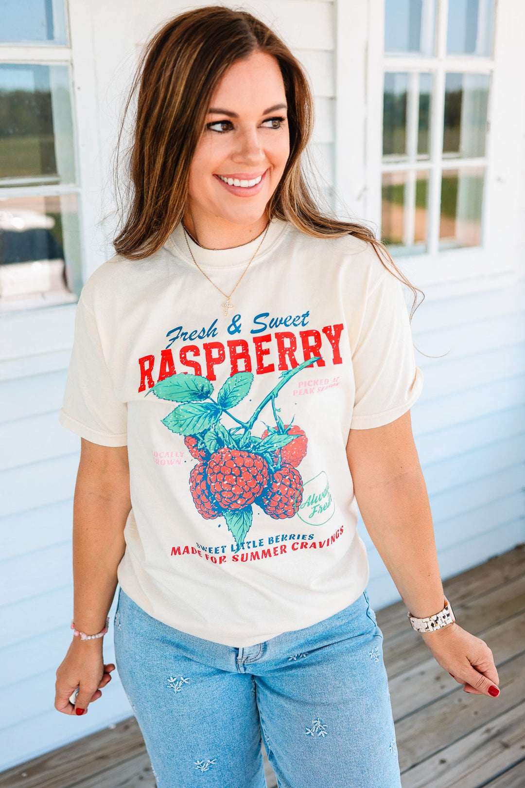 Raspberry Retro Fruit Market Graphic Tee - Ivory