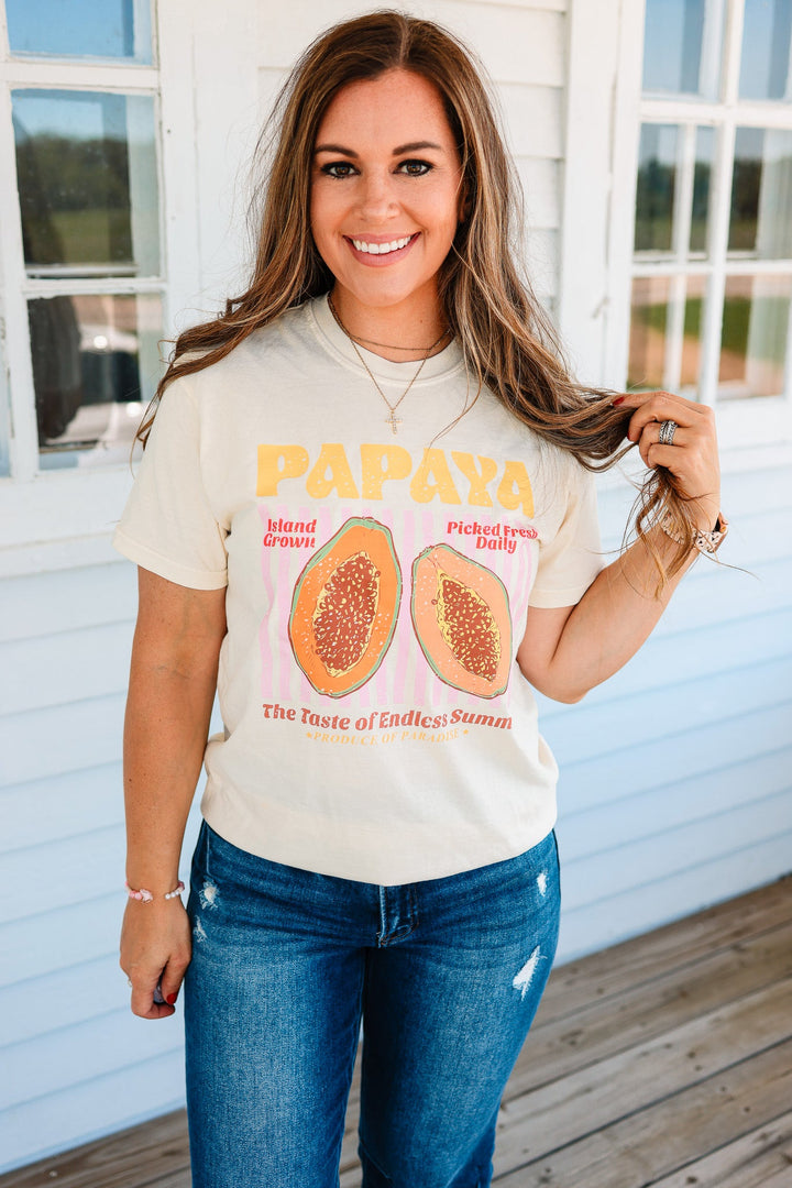 Papaya Retro Fruit Market Graphic Tee - Ivory