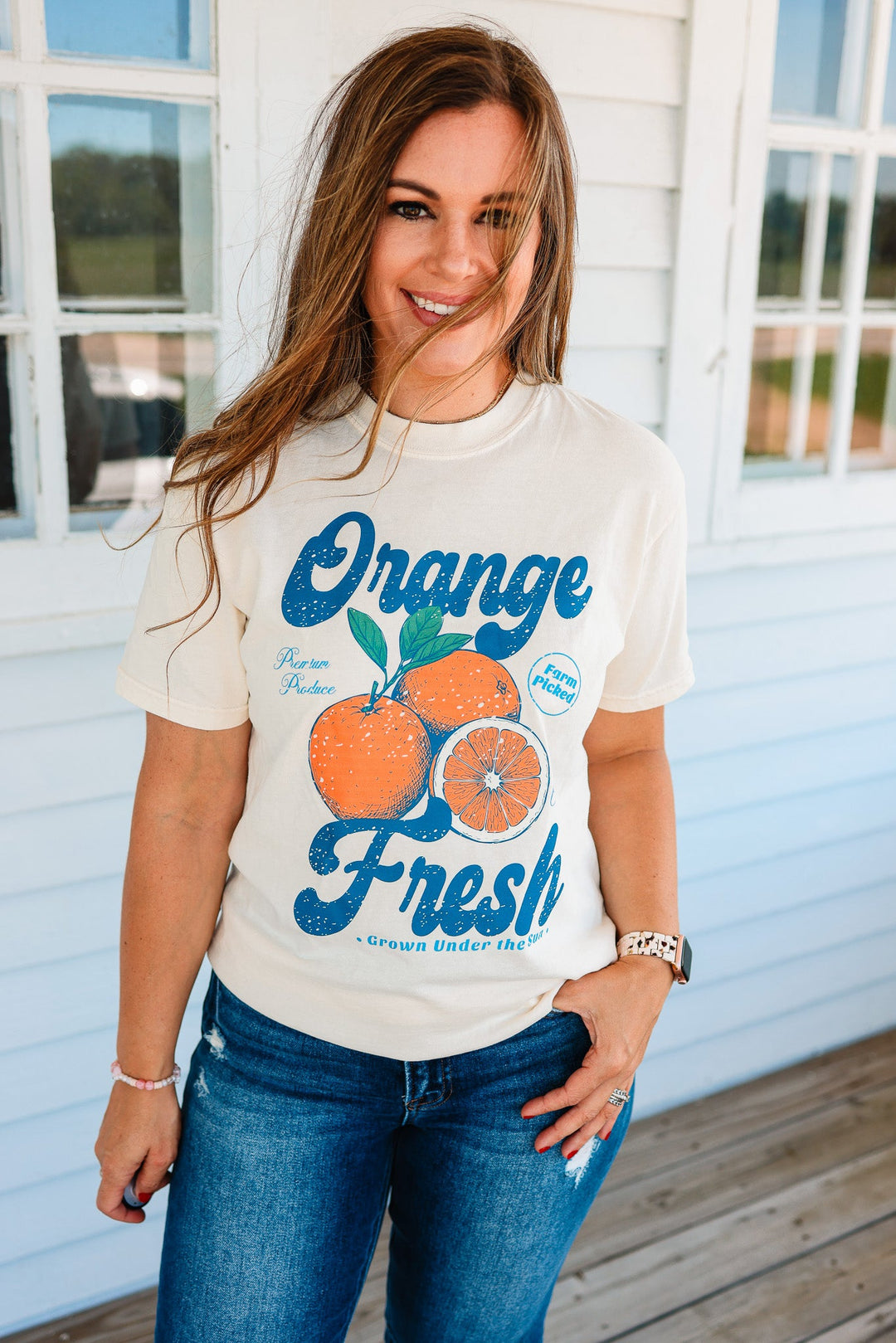 Orange Retro Fruit Market Graphic Tee - Ivory