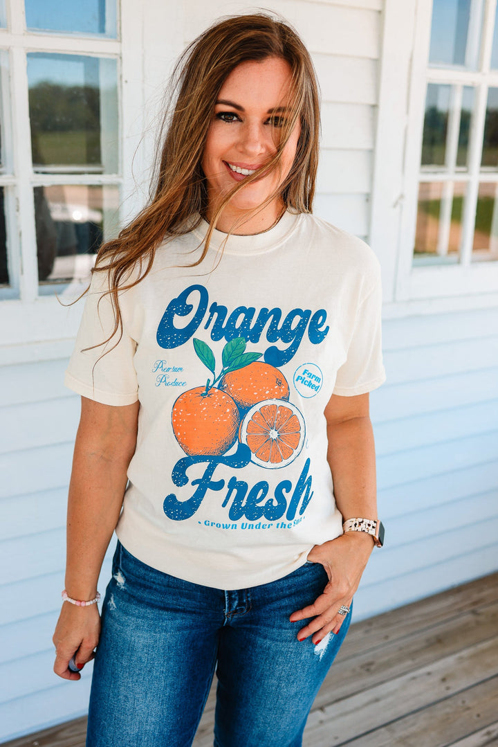 Orange Retro Fruit Market Graphic Tee - Ivory