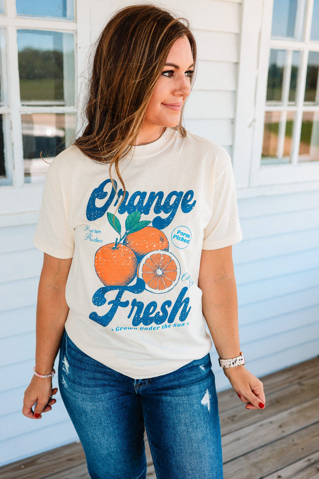 Orange Retro Fruit Market Graphic Tee - Ivory