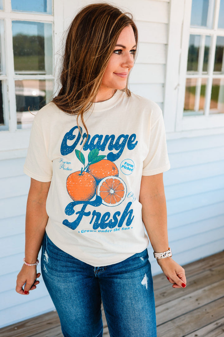 Orange Retro Fruit Market Graphic Tee - Ivory
