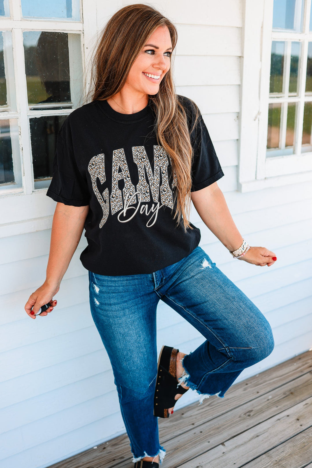 Leopard Game Day Graphic Tee - Black