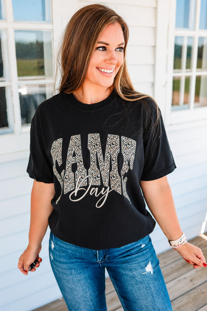 Leopard Game Day Graphic Tee - Black