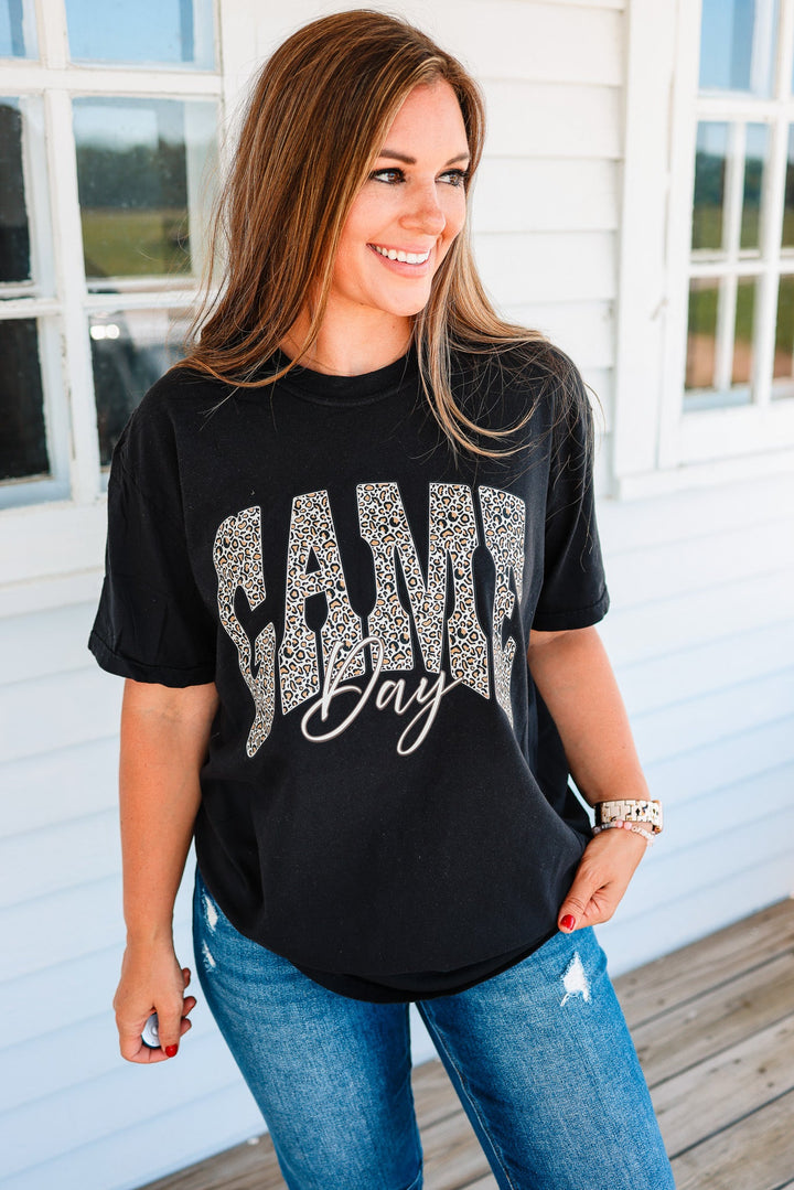 Leopard Game Day Graphic Tee - Black
