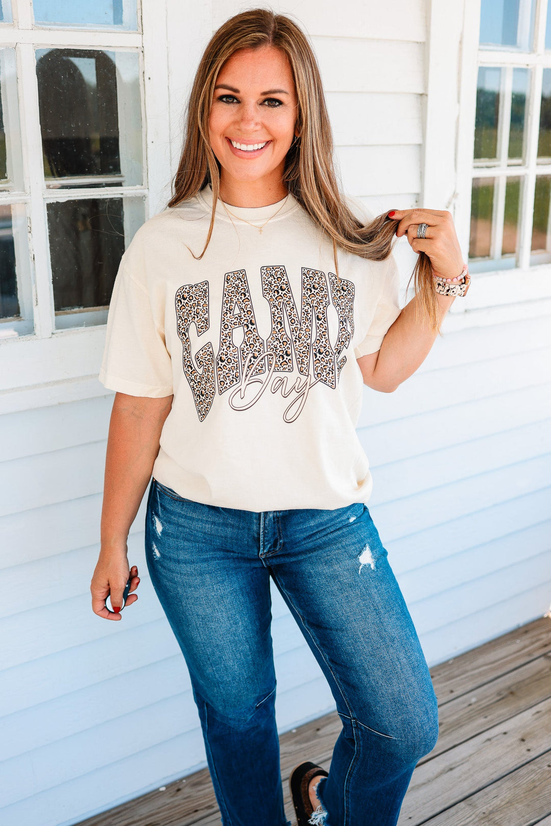 Leopard Game Day Graphic Tee - Ivory