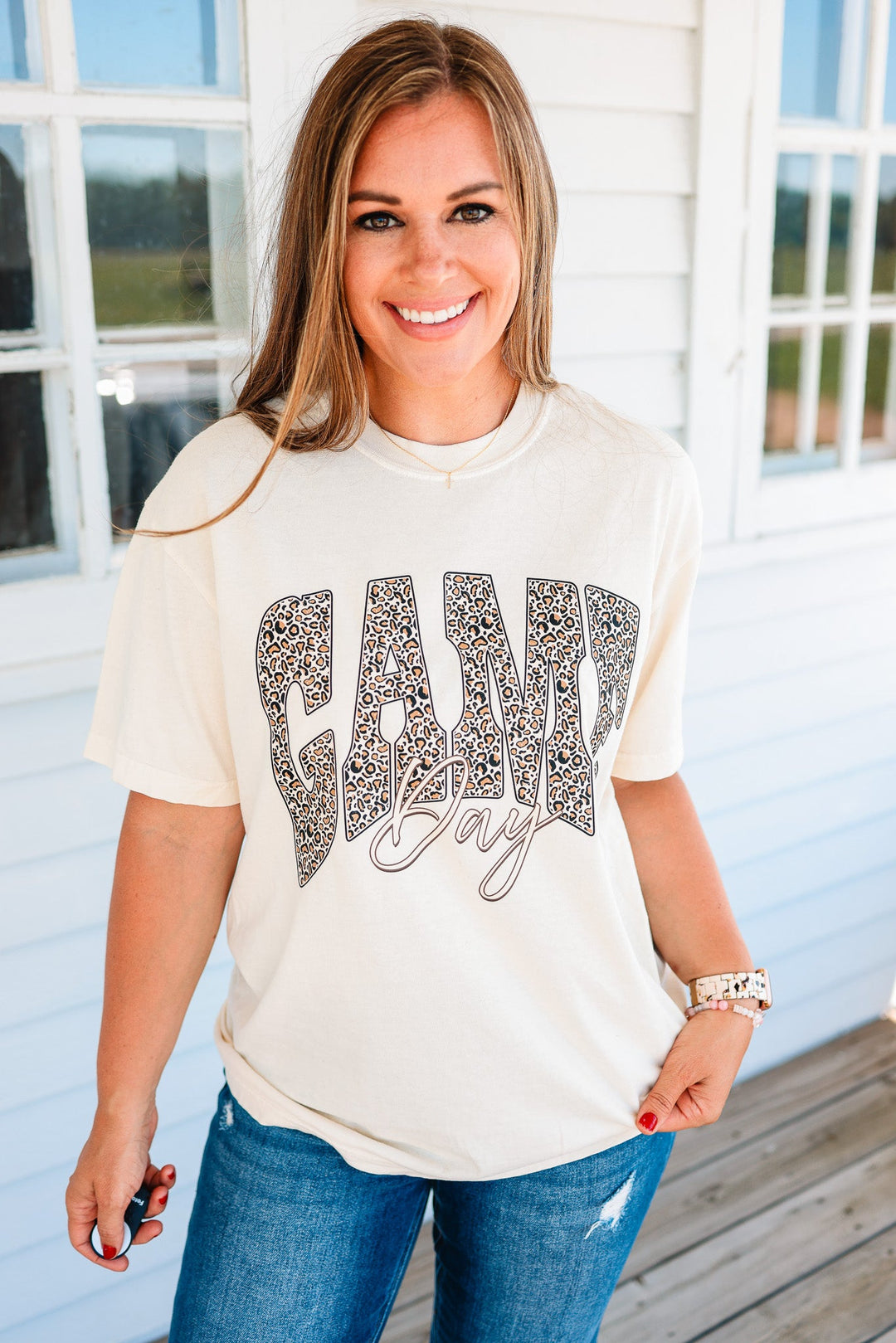 Leopard Game Day Graphic Tee - Ivory