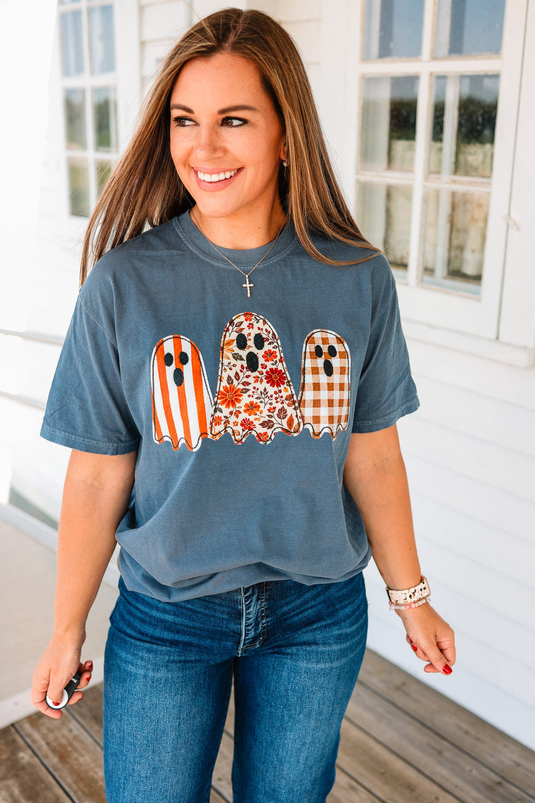 Boho Ghost Trio Graphic Tee - Denim