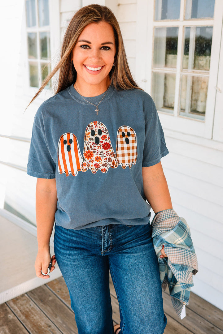Boho Ghost Trio Graphic Tee - Denim