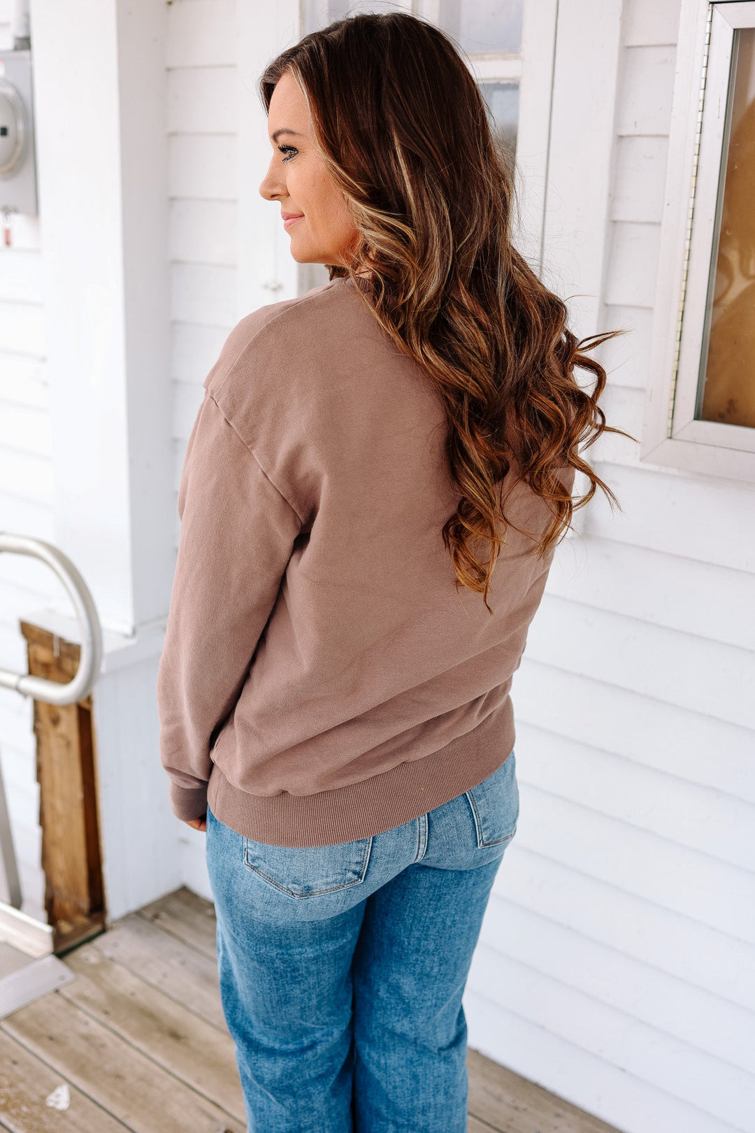MIDWEST Embroidered Crewneck Sweatshirt - Latte Brown