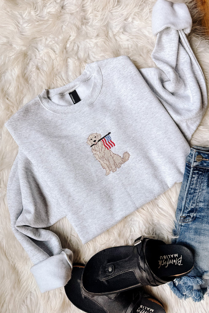 Patriotic Pup Crewneck Sweatshirt - Ash Grey