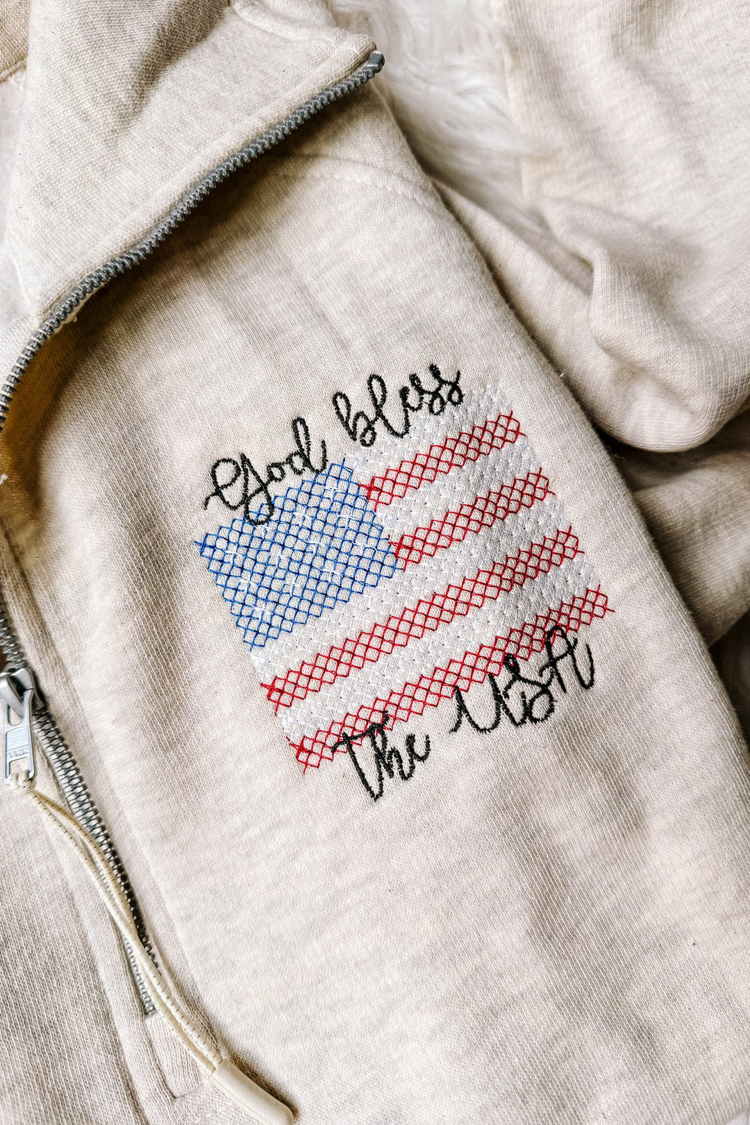 Cross Stitch USA Embroidered Half Zip - Oatmeal Heather