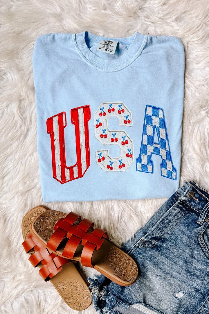 Painted Patriotic Cherry Graphic Tee - Hydrangea
