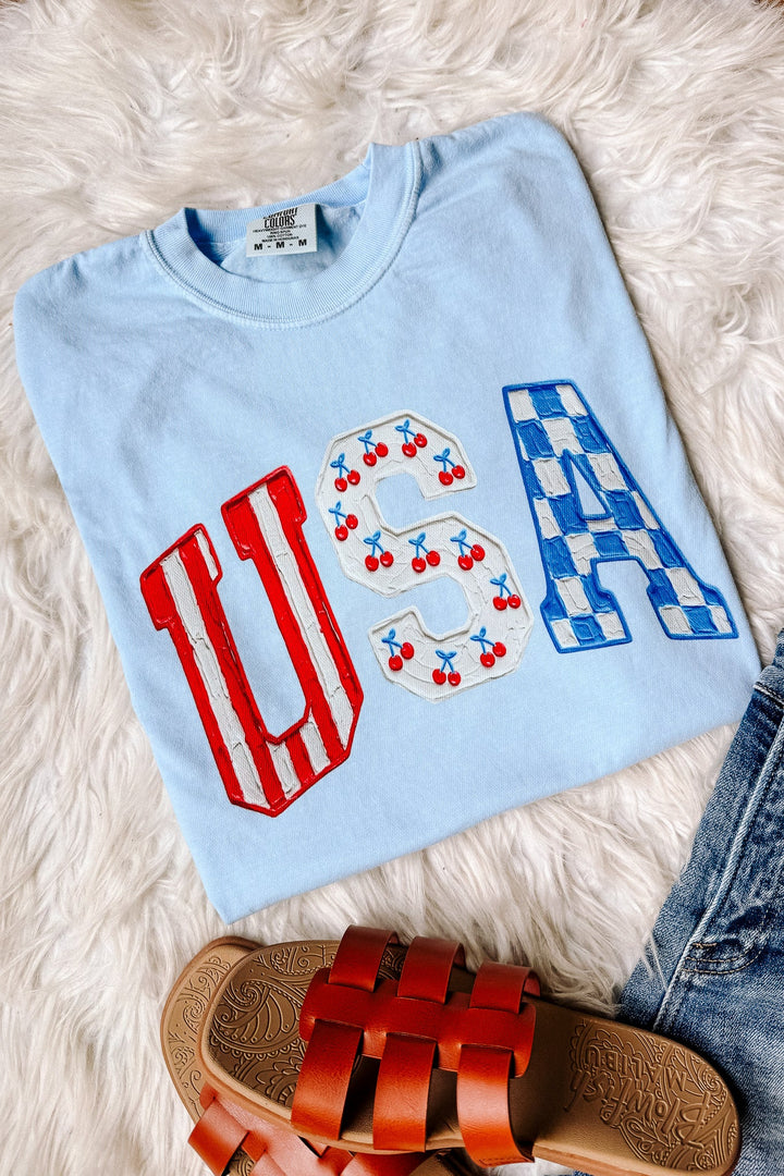 Painted Patriotic Cherry Graphic Tee - Hydrangea