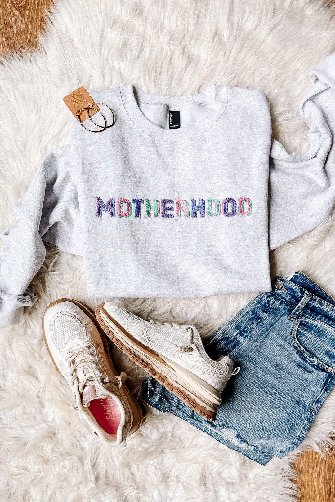 Block Letter Motherhood Crewneck Sweatshirt - Ash Grey