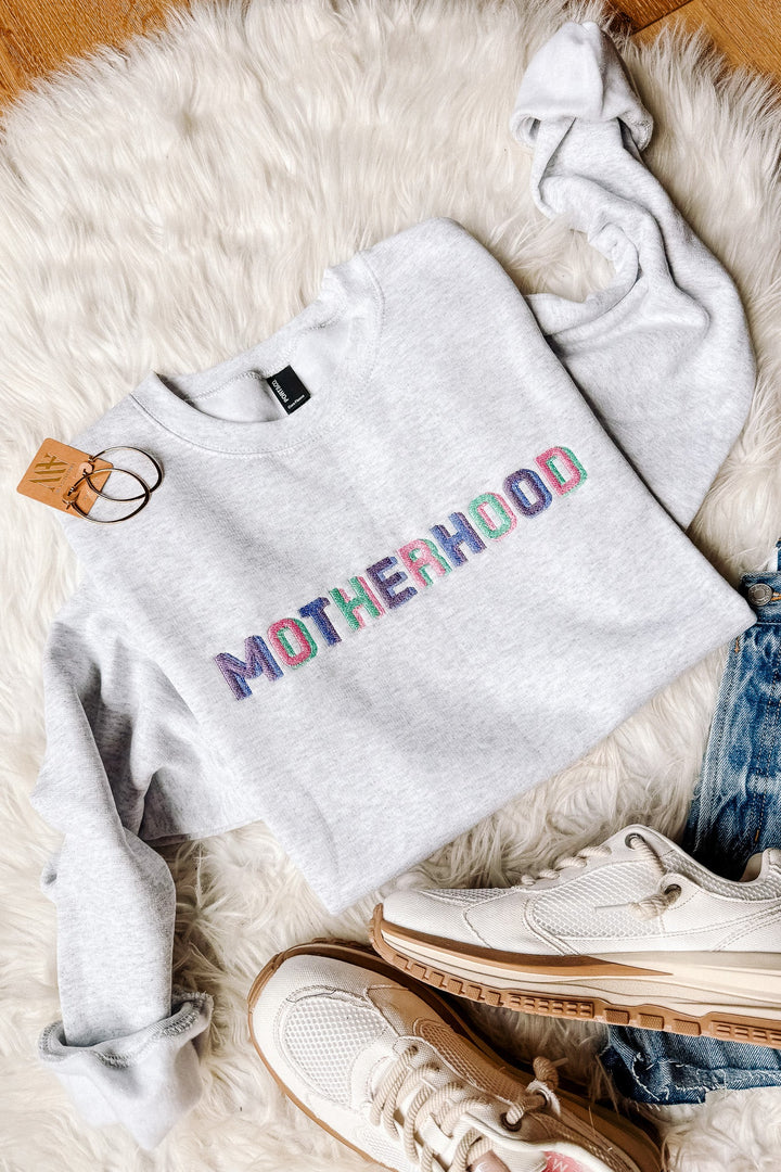 Block Letter Motherhood Crewneck Sweatshirt - Ash Grey