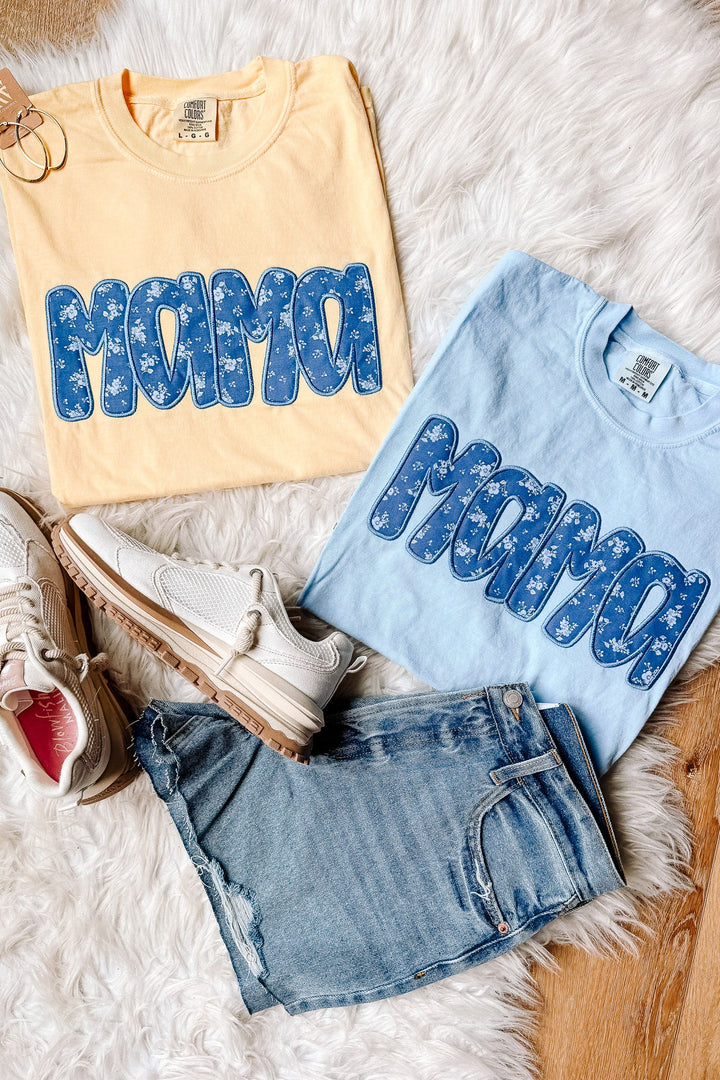 Mama Floral Appliqué Embroidered Graphic Tee - Multiple Colors