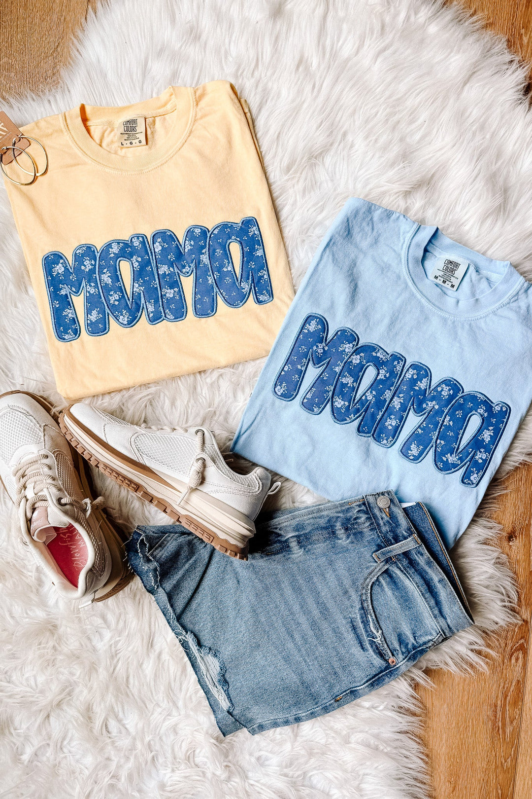 Mama Floral Appliqué Embroidered Graphic Tee - Multiple Colors