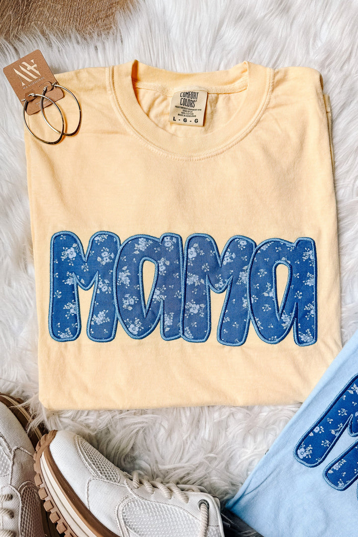 Mama Floral Appliqué Embroidered Graphic Tee - Multiple Colors