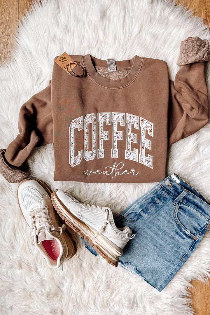 Coffee Weather Appliqué Embroidered Sweatshirt - Pigment Clay