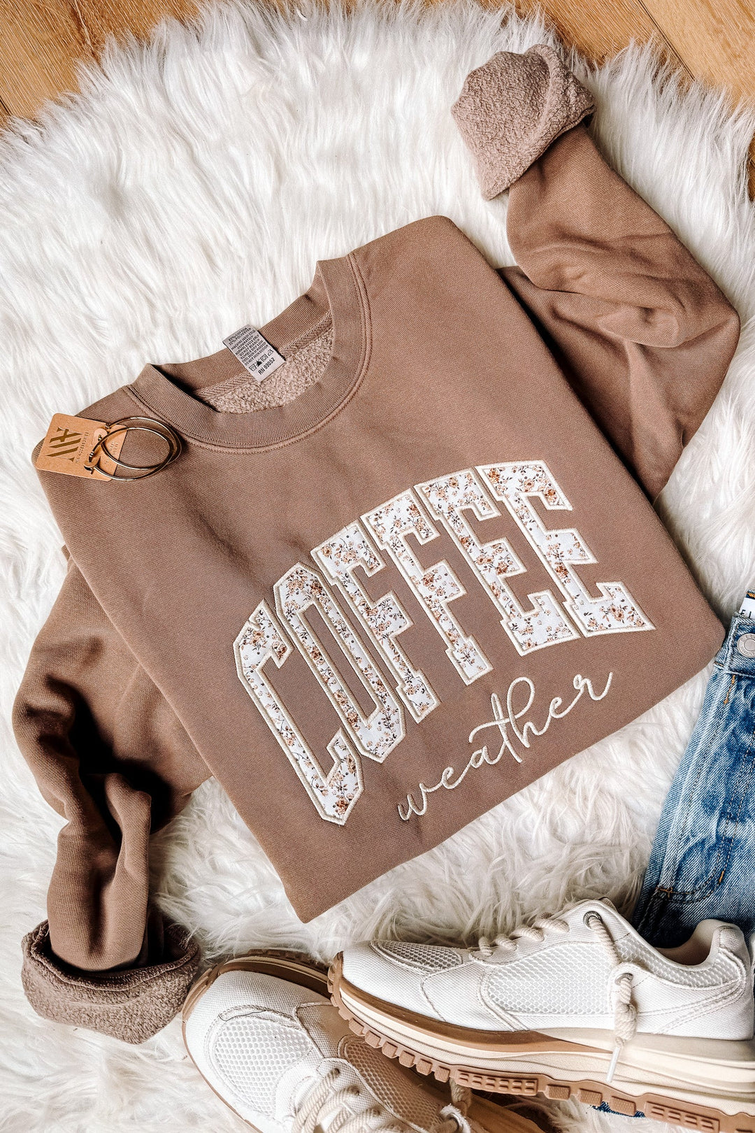Coffee Weather Appliqué Embroidered Sweatshirt - Pigment Clay