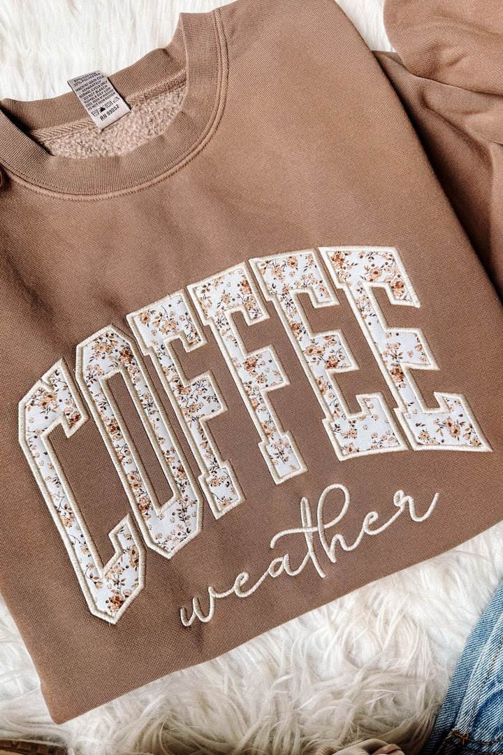 Coffee Weather Appliqué Embroidered Sweatshirt - Pigment Clay
