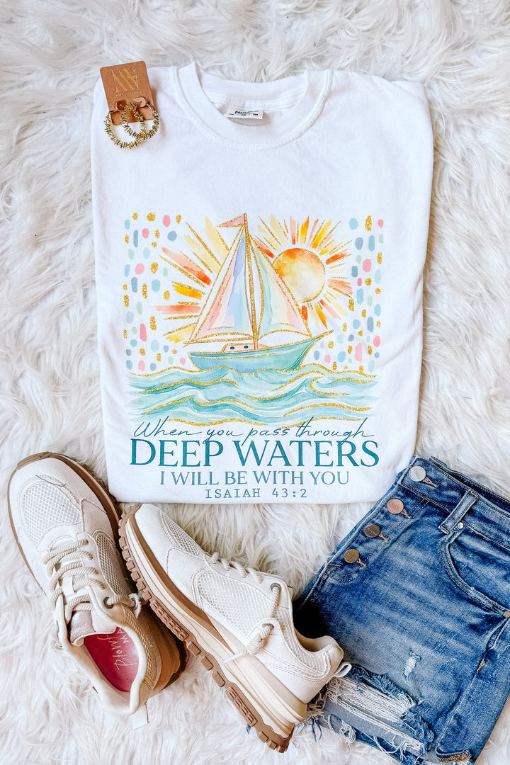 When You Pass Through Deep Waters Graphic Tee - White
