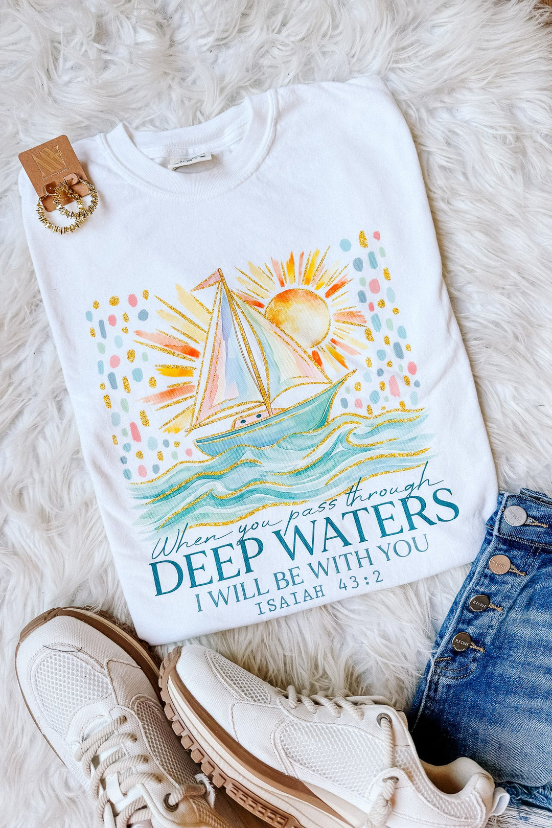 When You Pass Through Deep Waters Graphic Tee - White
