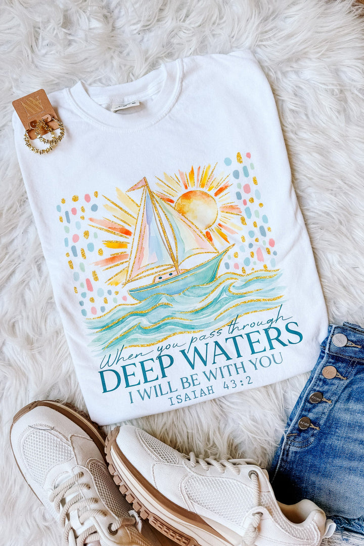 When You Pass Through Deep Waters Graphic Tee - White