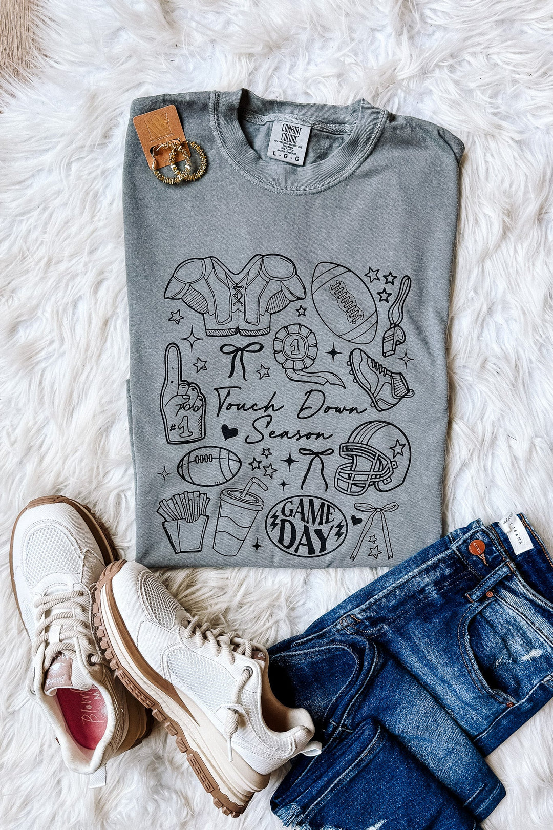 Touch Down Season Doodles Graphic Tee - Light Grey