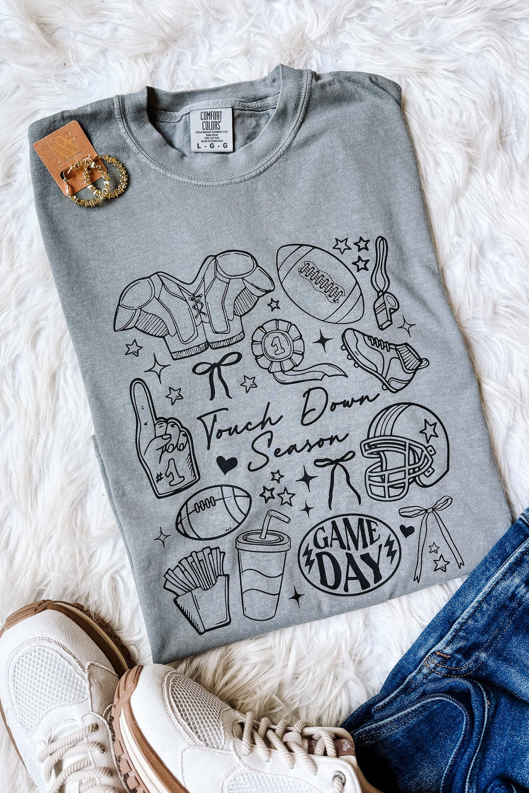 Touch Down Season Doodles Graphic Tee - Light Grey
