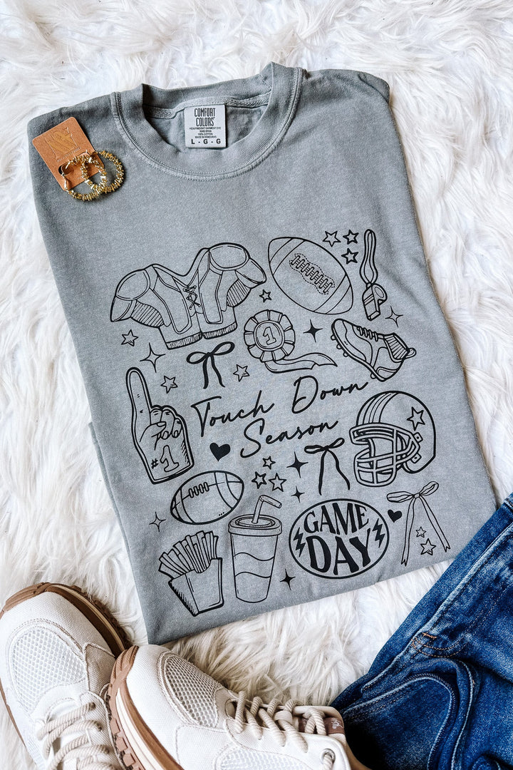 Touch Down Season Doodles Graphic Tee - Light Grey