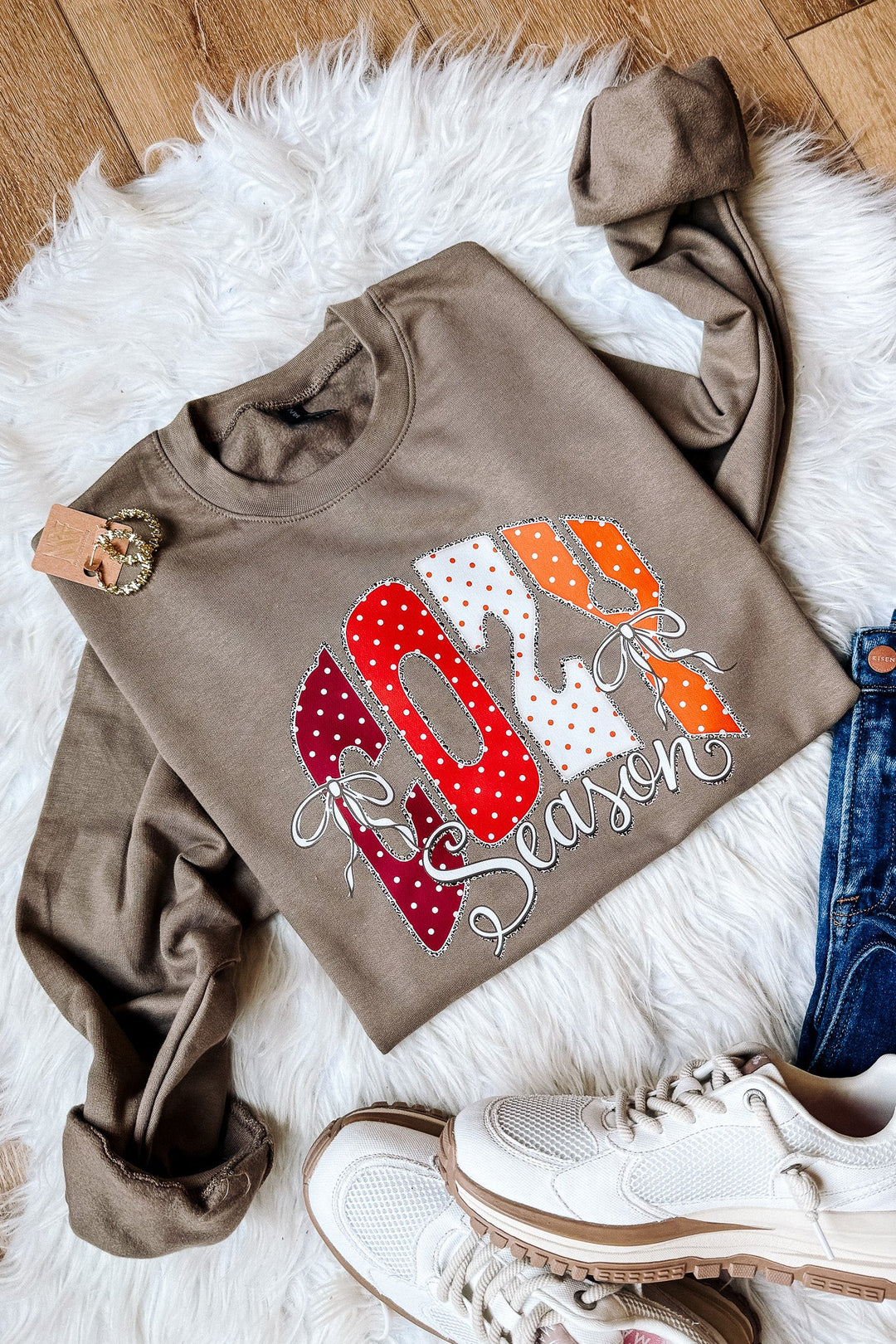 Polka Dot Cozy Season Crewneck Sweatshirt - Brown