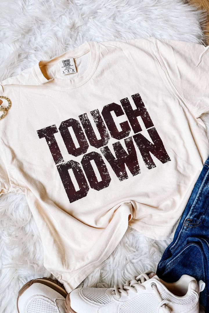TOUCH DOWN Crop Graphic Tee - Ivory