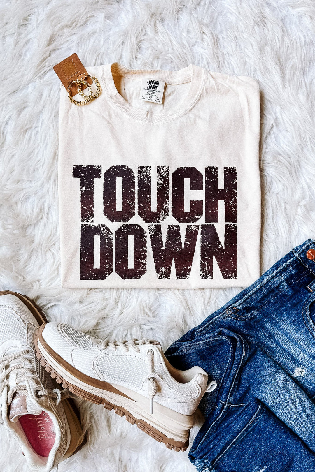 TOUCH DOWN Crop Graphic Tee - Ivory
