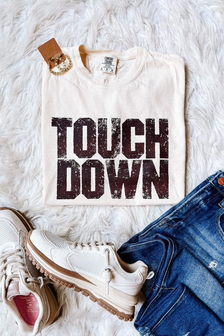 TOUCH DOWN Crop Graphic Tee - Ivory