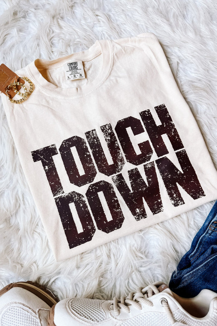 TOUCH DOWN Crop Graphic Tee - Ivory