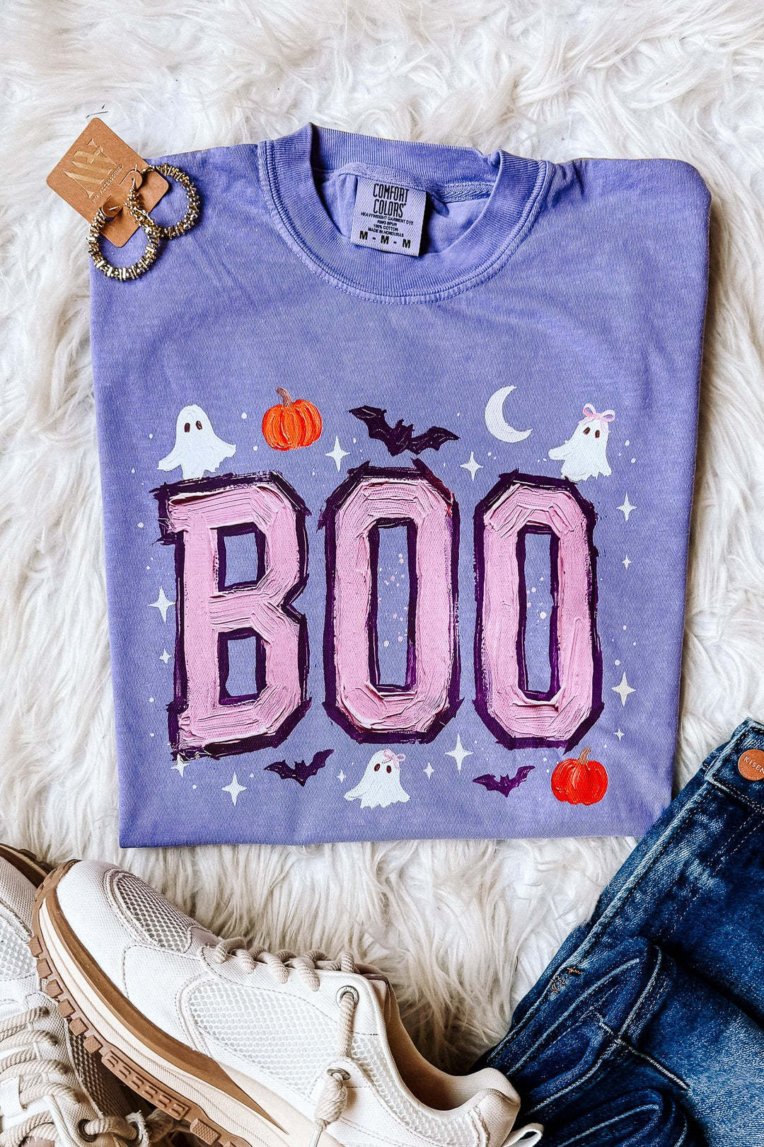 Ghosts & Pumpkins Painted Boo Graphic Tee - Violet