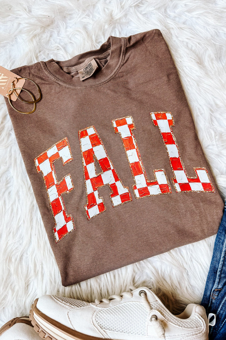 Checkered Painted Fall Graphic Tee - Espresso
